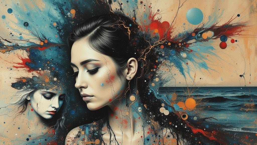 Ethereal Veiled Face in Abstract Surreal Style