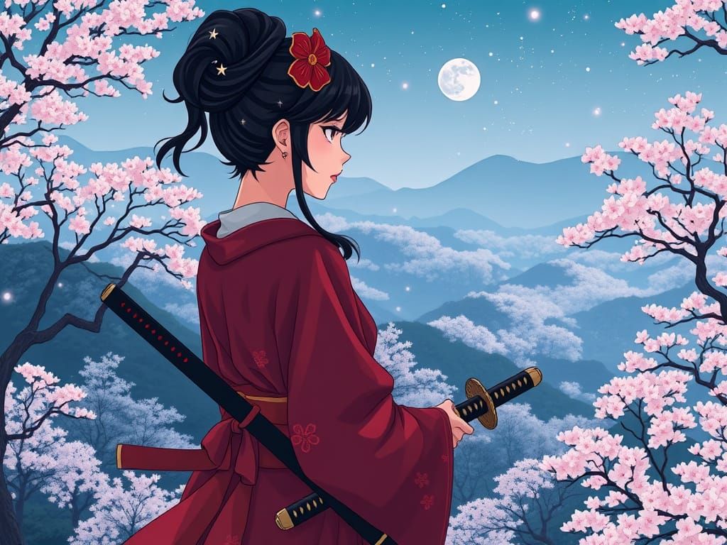 Oni Lady in Sakura Forest, Manga Illustration