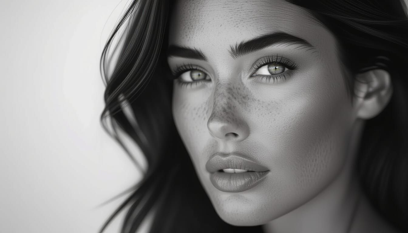 Dramatic B&W Portrait of Woman with Expressive Eyes