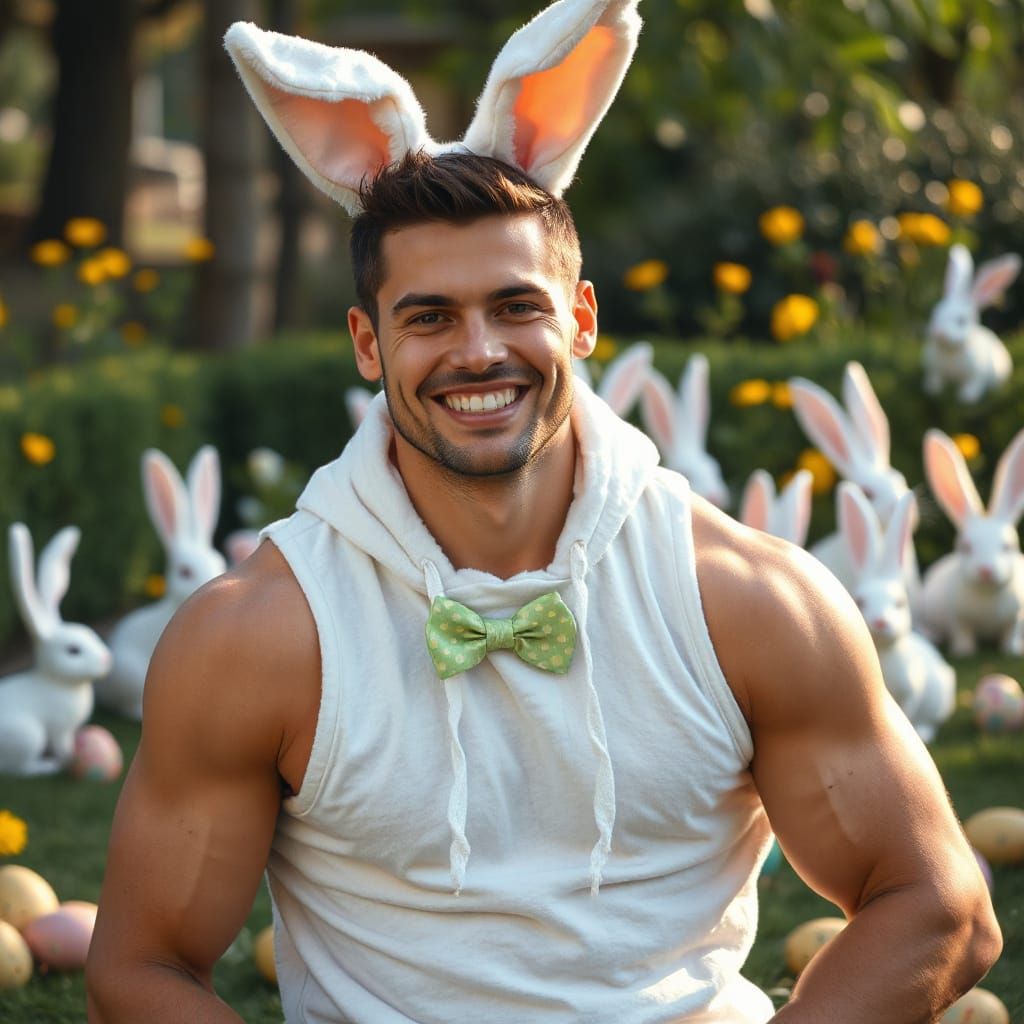 Handsome Bunny in Vibrant Easter Garden