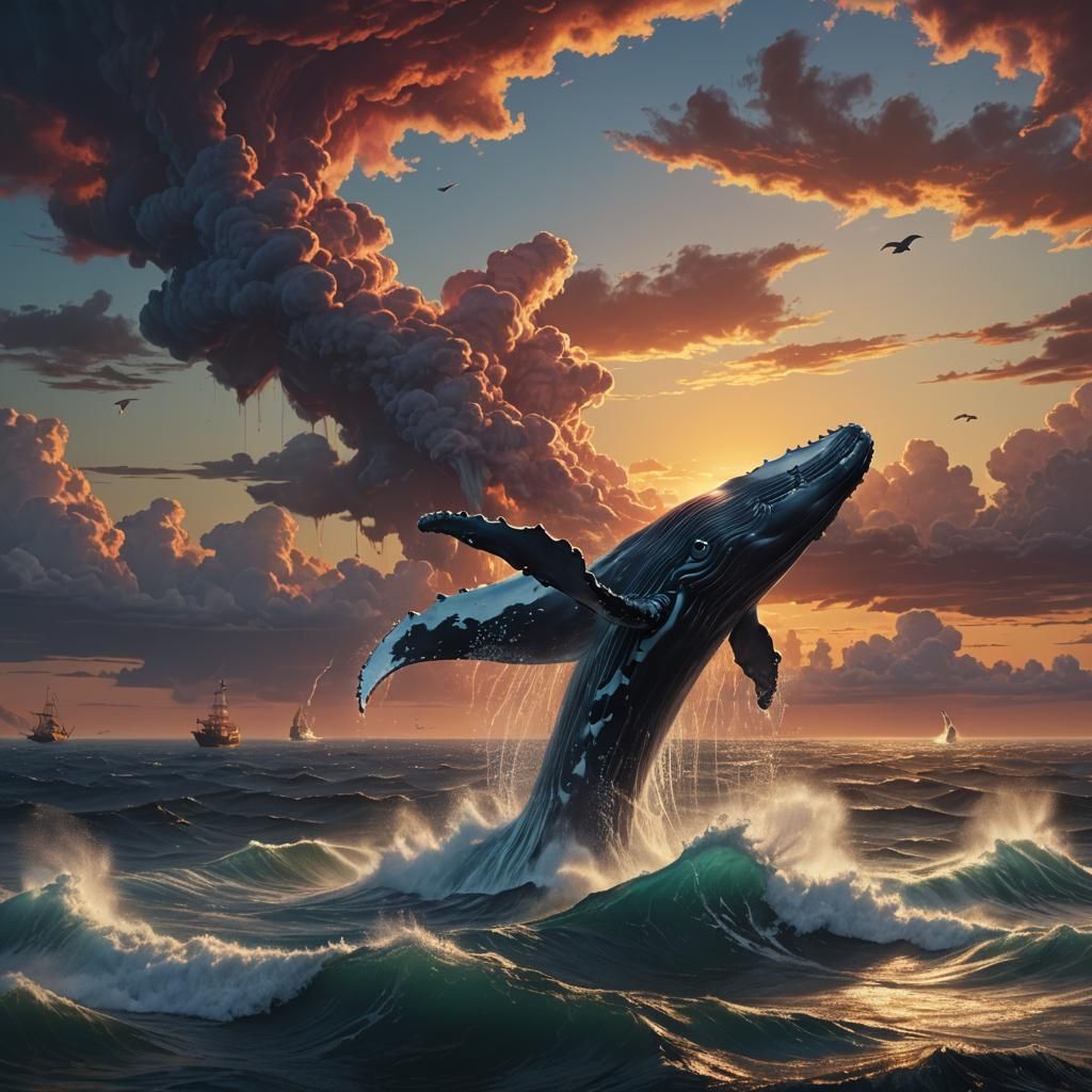 Whale Spout Sunset Horizon: Fantasy Concept Art
