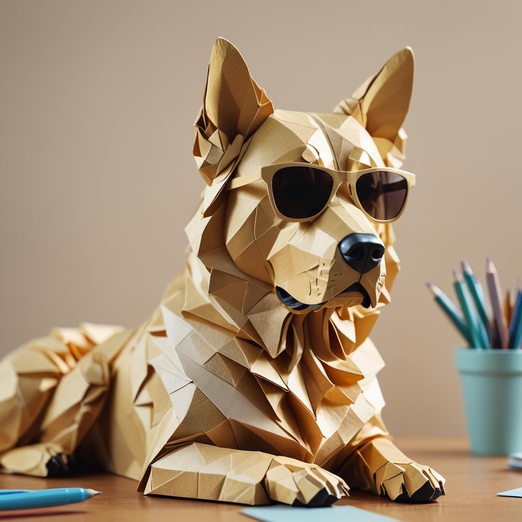 Paper Craft: Golden Shepherd Dog with Sunglasses