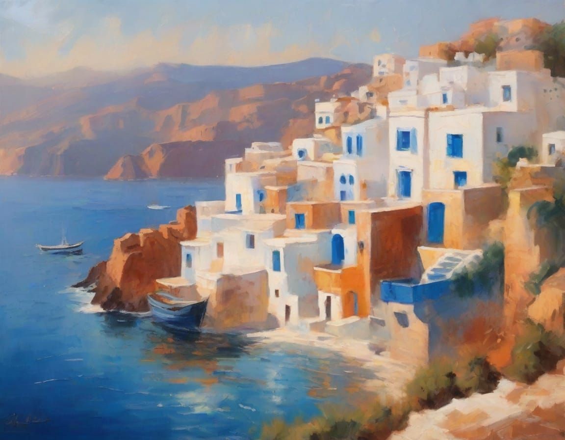 Santorini Caldera: An Impressionistic Painting in Monet's St...