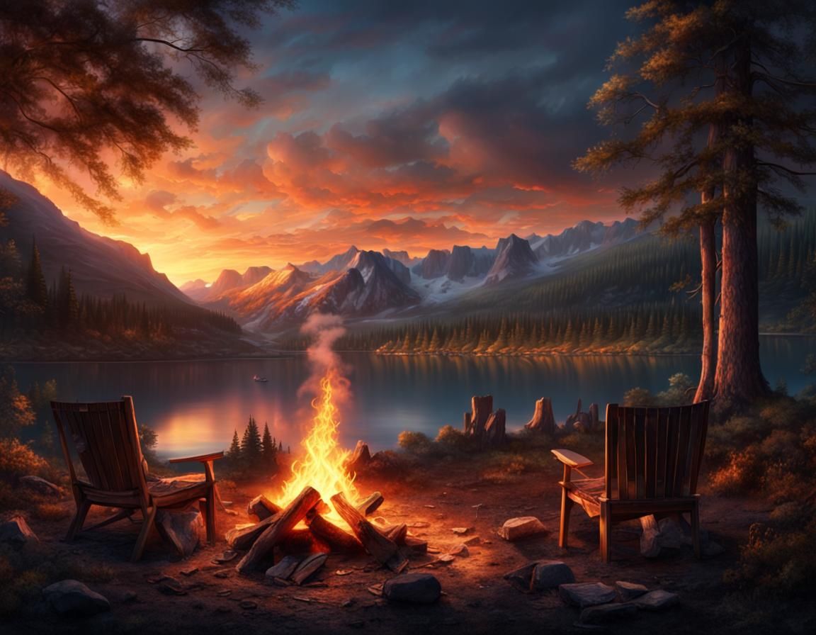 Breathtaking Campsite Landscape at Late Evening