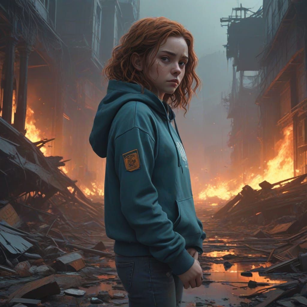 Girl in Burning Building, Pointed Ears, Shrapnel Falling