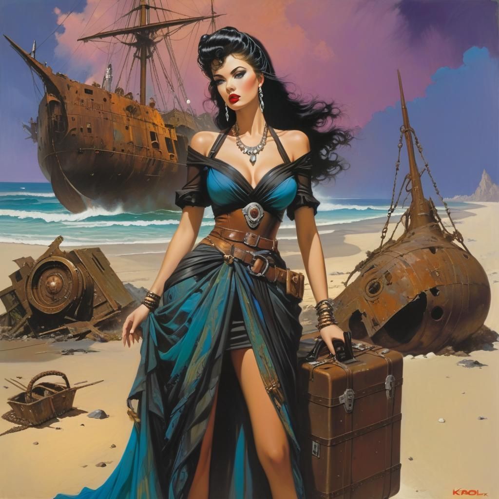 Dystopian Shipwrecked Traveler in Oil with Expressive Stroke...