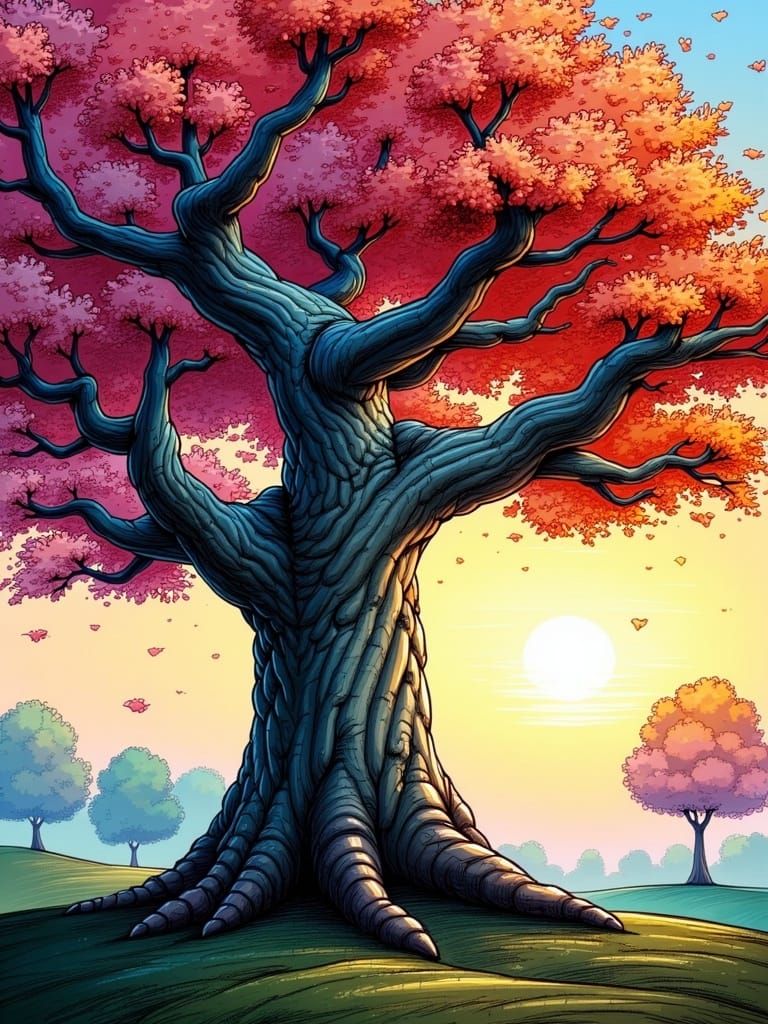 Majestic Tree in Ethereal Landscape, a Blend of Realism and....