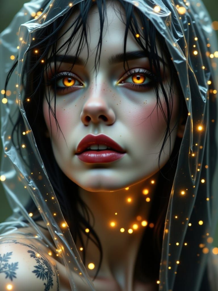 Goth Grunge Woman in Illuminated Plastic Tubing