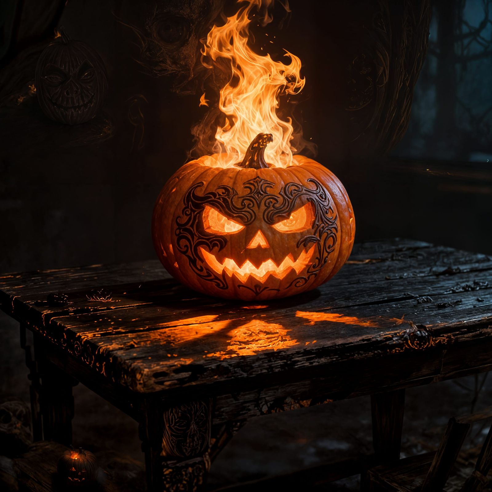 Halloween Jack O Lantern Lit by Fiery Glow
