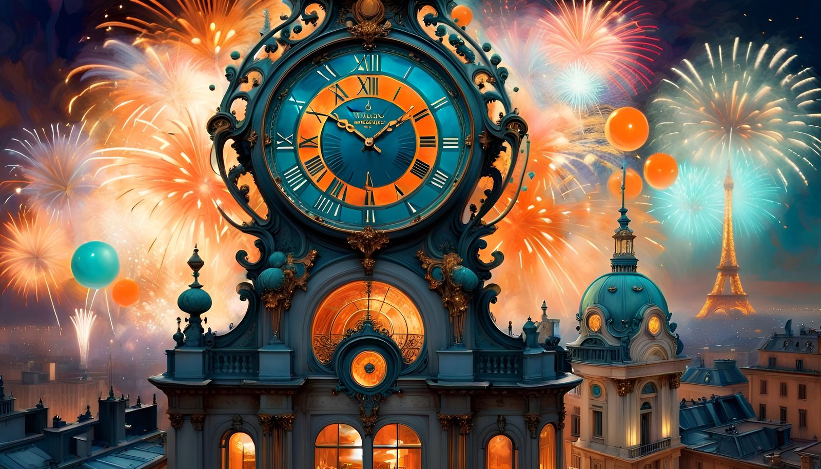 New Year's Eve Fireworks Art Nouveau Rococo Architecture