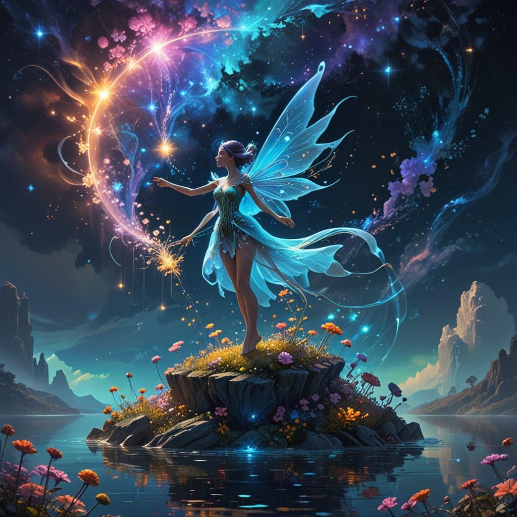 Bioluminescent Fairy Garden Under Nebula Sky