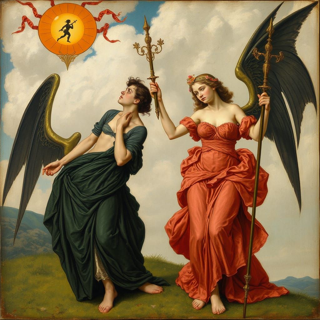 Virtue and Vice Allegory Oil Painting