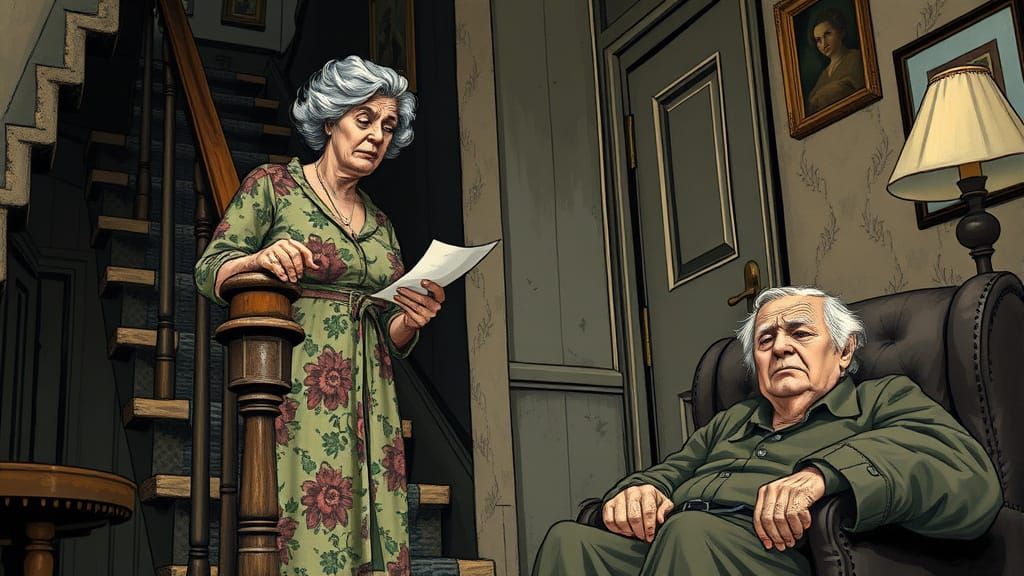 Heartbroken Woman Stands at the Top of a Creaky Staircase