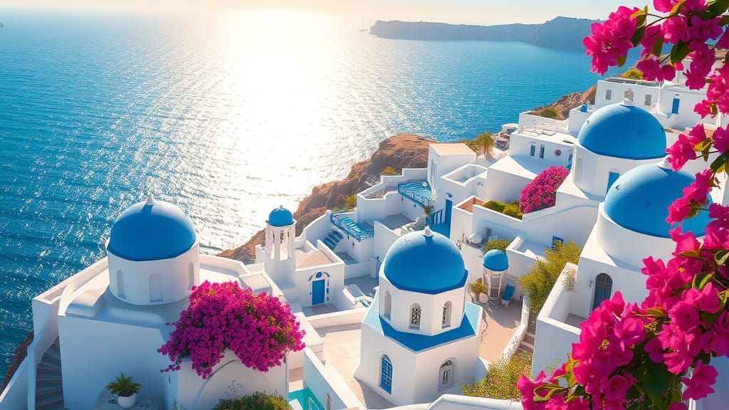 Whitewashed Mediterranean Coastal City in Anime Style