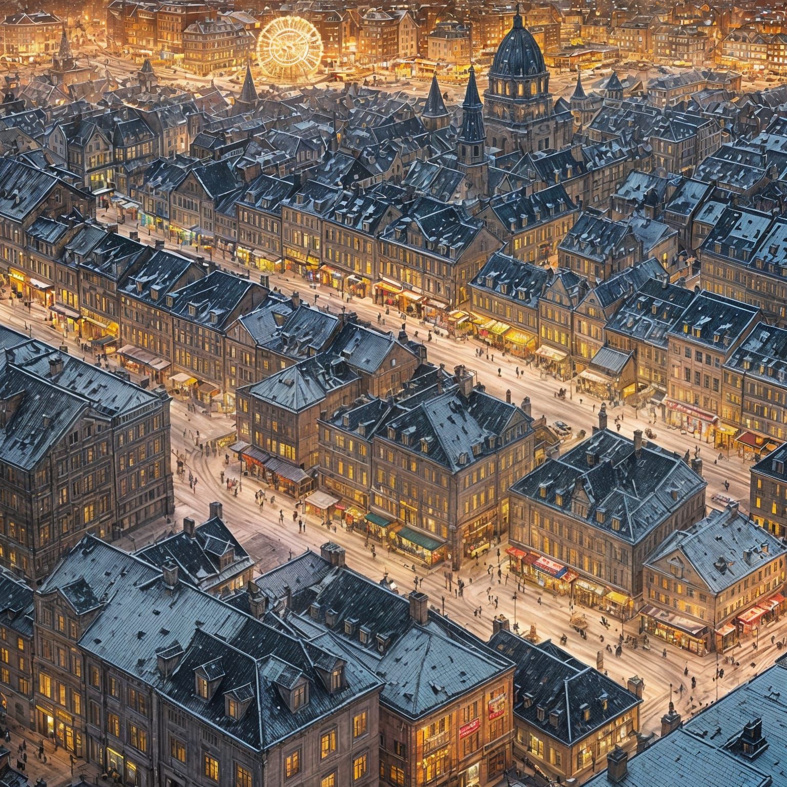 Festive City Square Double Exposure Mixed Media