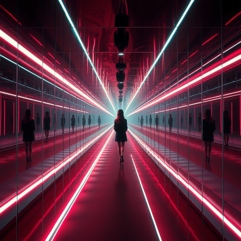 Infinite Reflections in a Futuristic Corridor