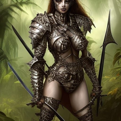 Beautiful Knight in a Blood Jungle: Hyperrealistic Art