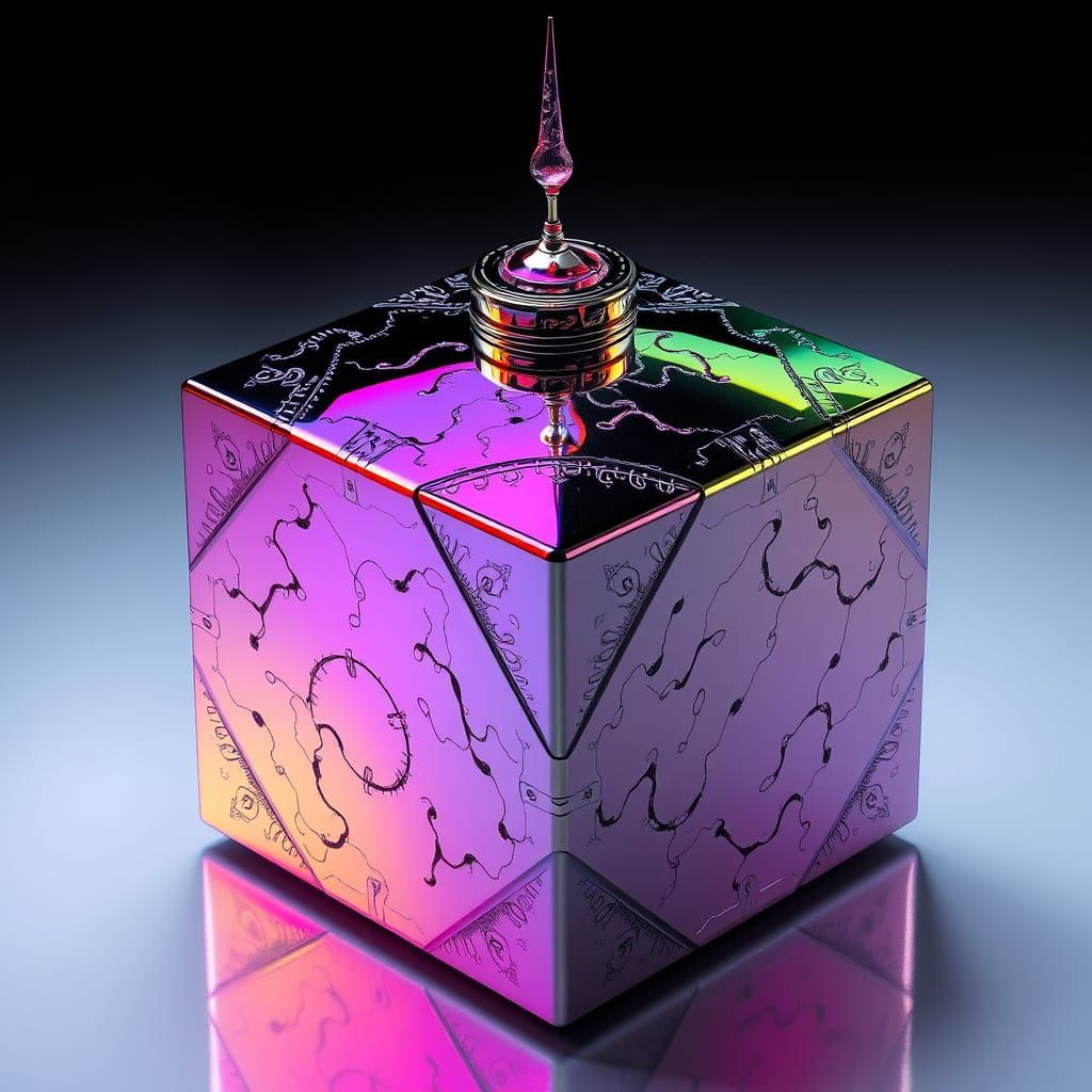 Glowing Metallic Cube in Futuristic Style