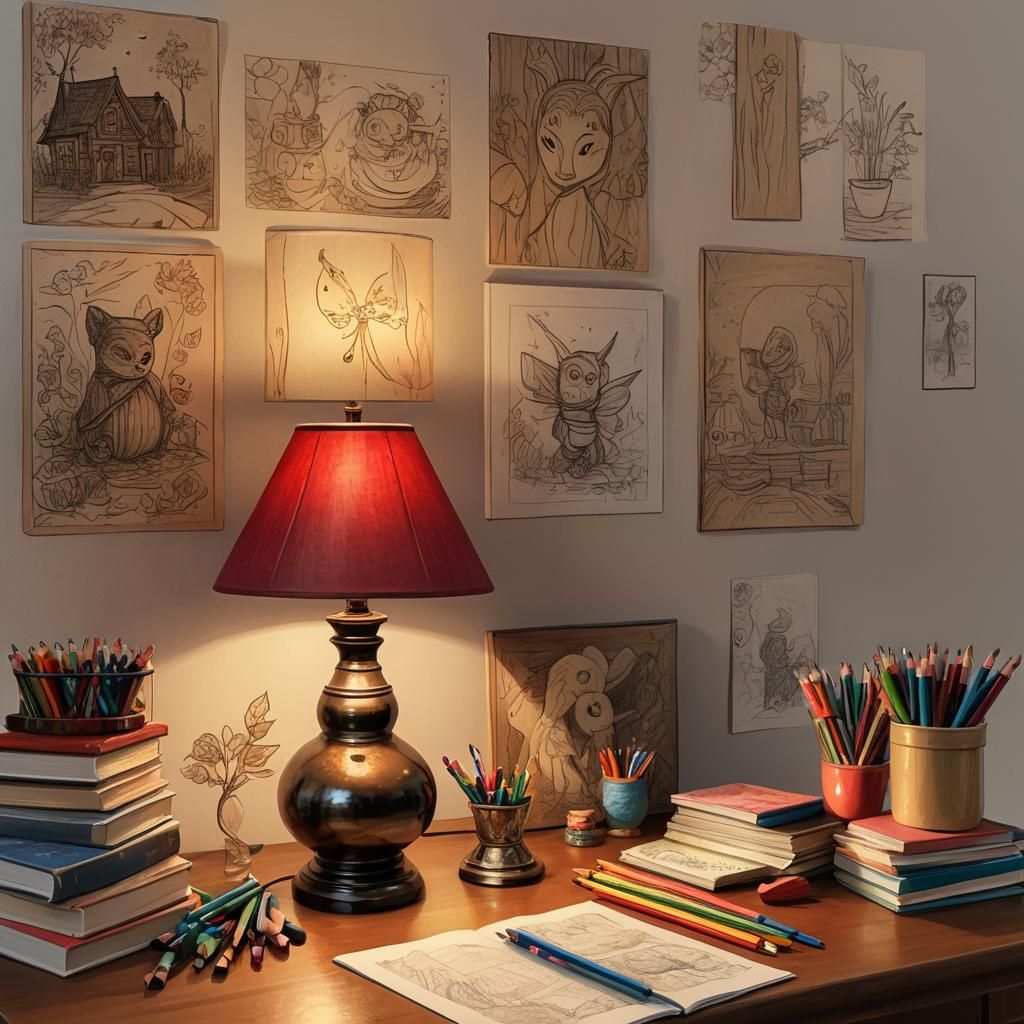 Whimsical Table Lamp Fantasy Art in Golden Hour