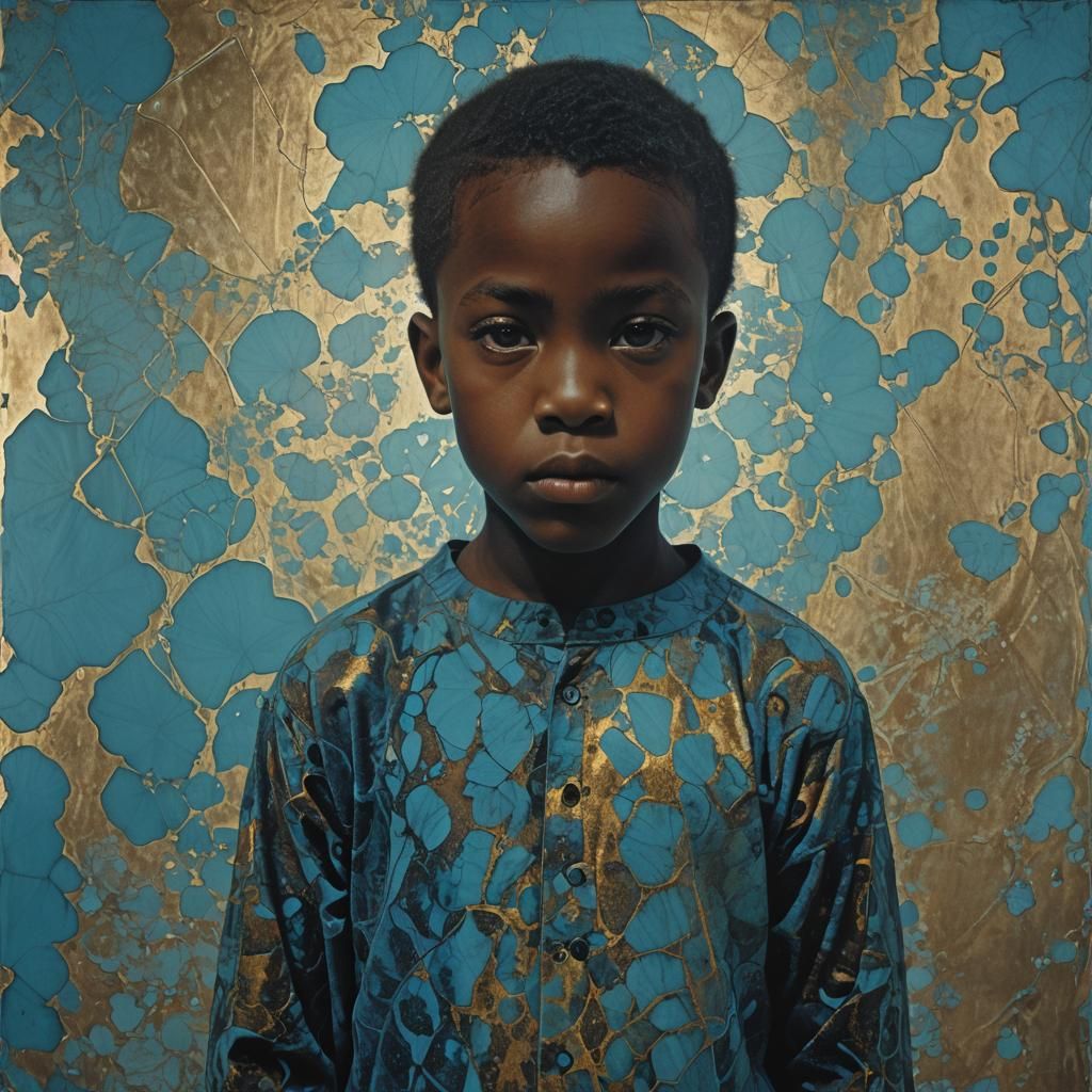 Backlit Portrait of Little Boy in Grunge Style