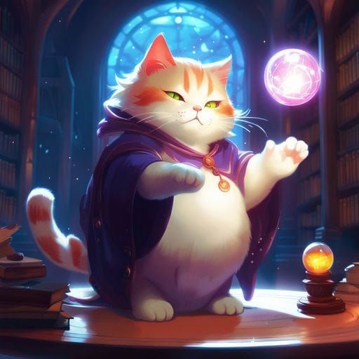 Anime Cat Mischief in Wizard Library