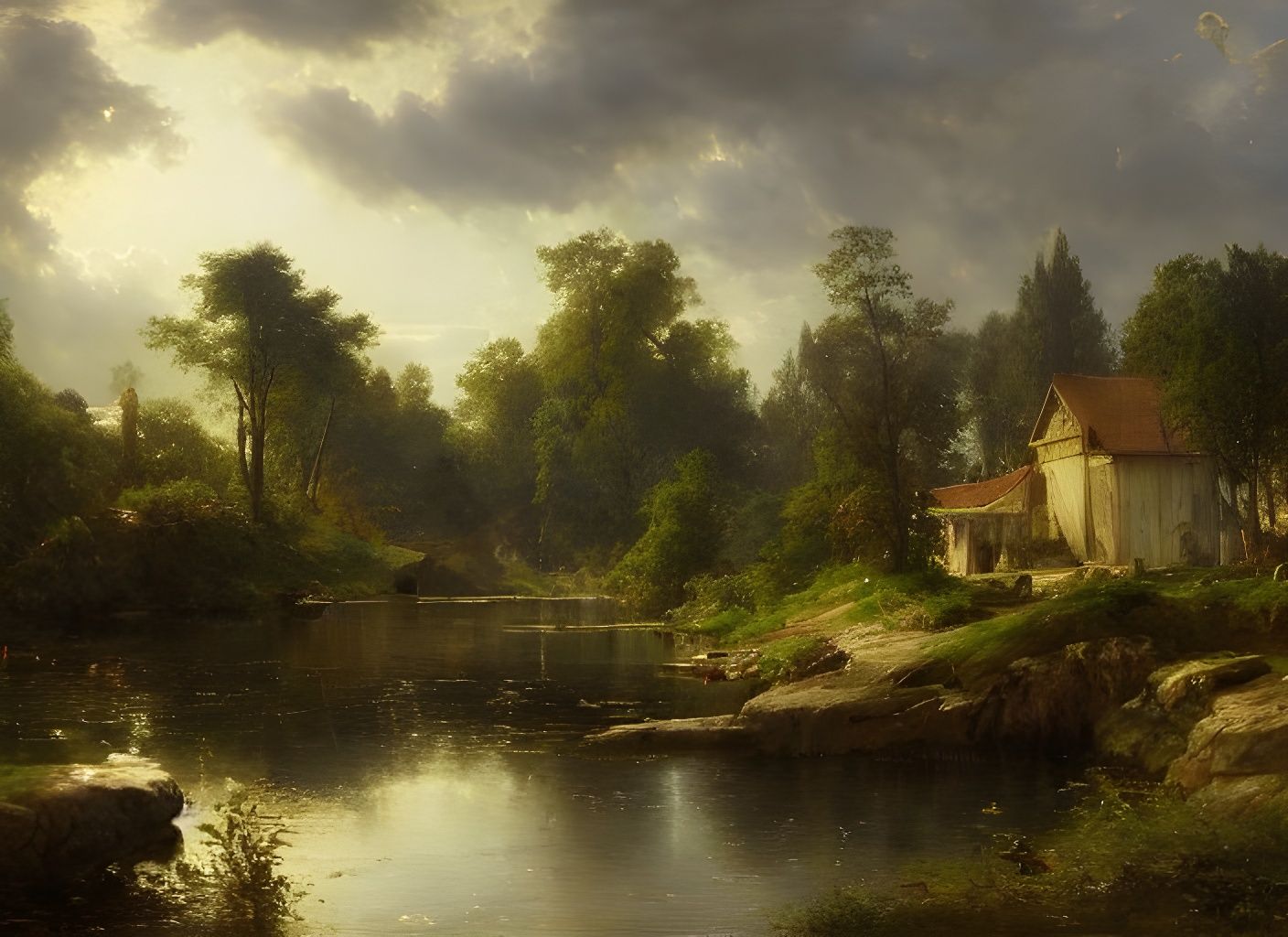 Water Pond: Concept Art in Achenbach Style
