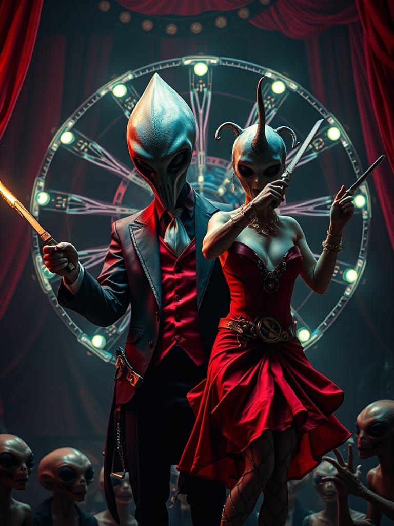 Alienpunk Carnival Act with Squid Creatures