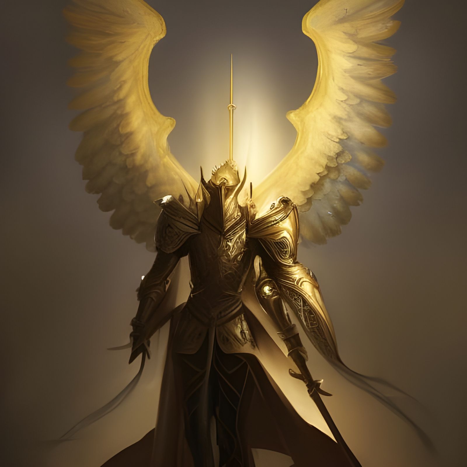 Elven Knight with Golden Armor and Angel Wings