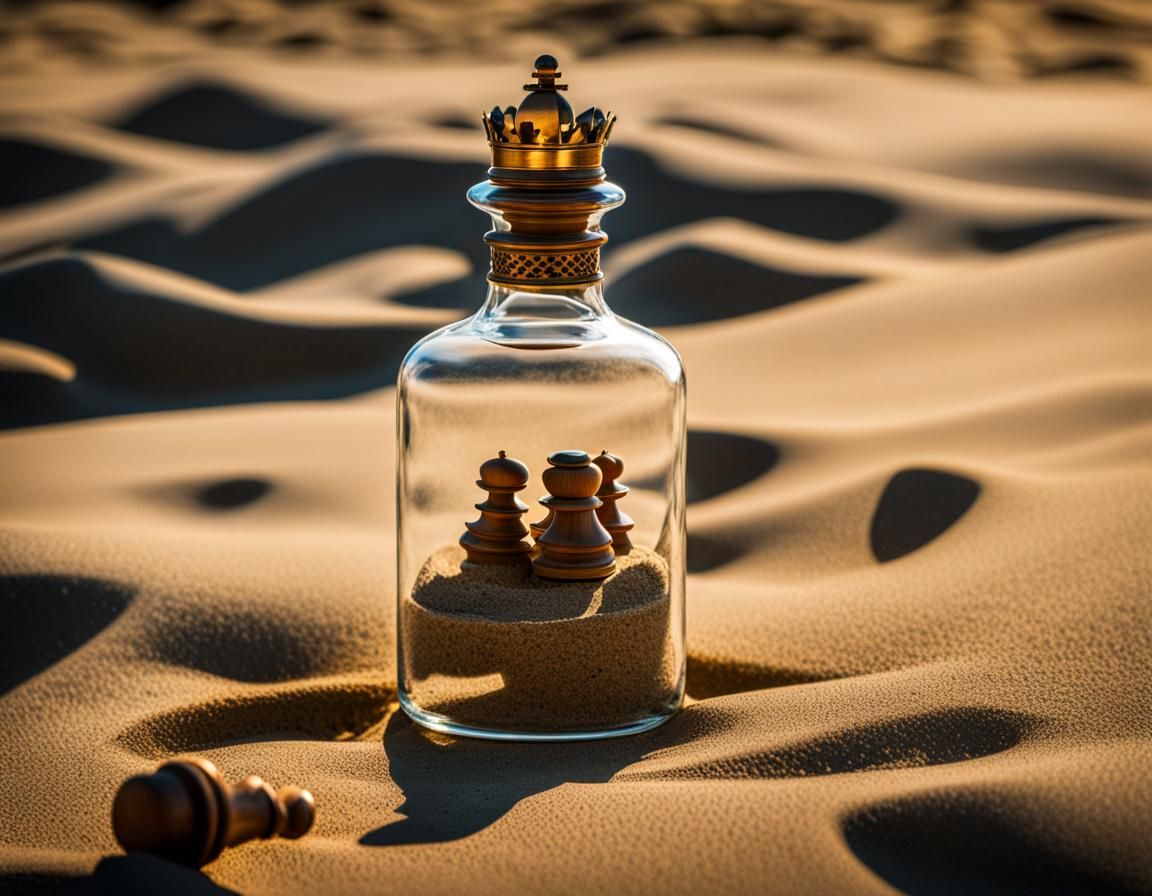 Chess King Trapped in Beach Bottle