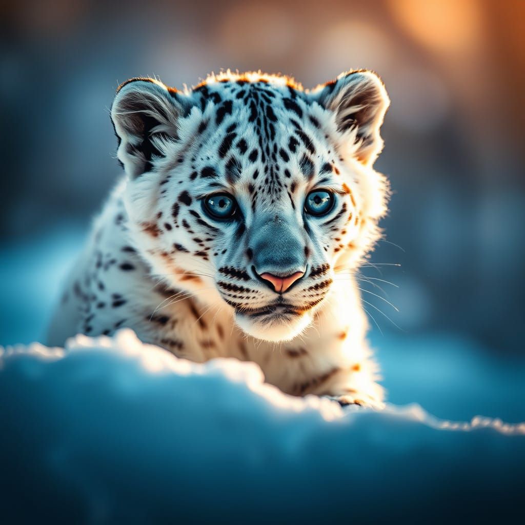 A Young Child Plays with a Panther in Soft Winter Light