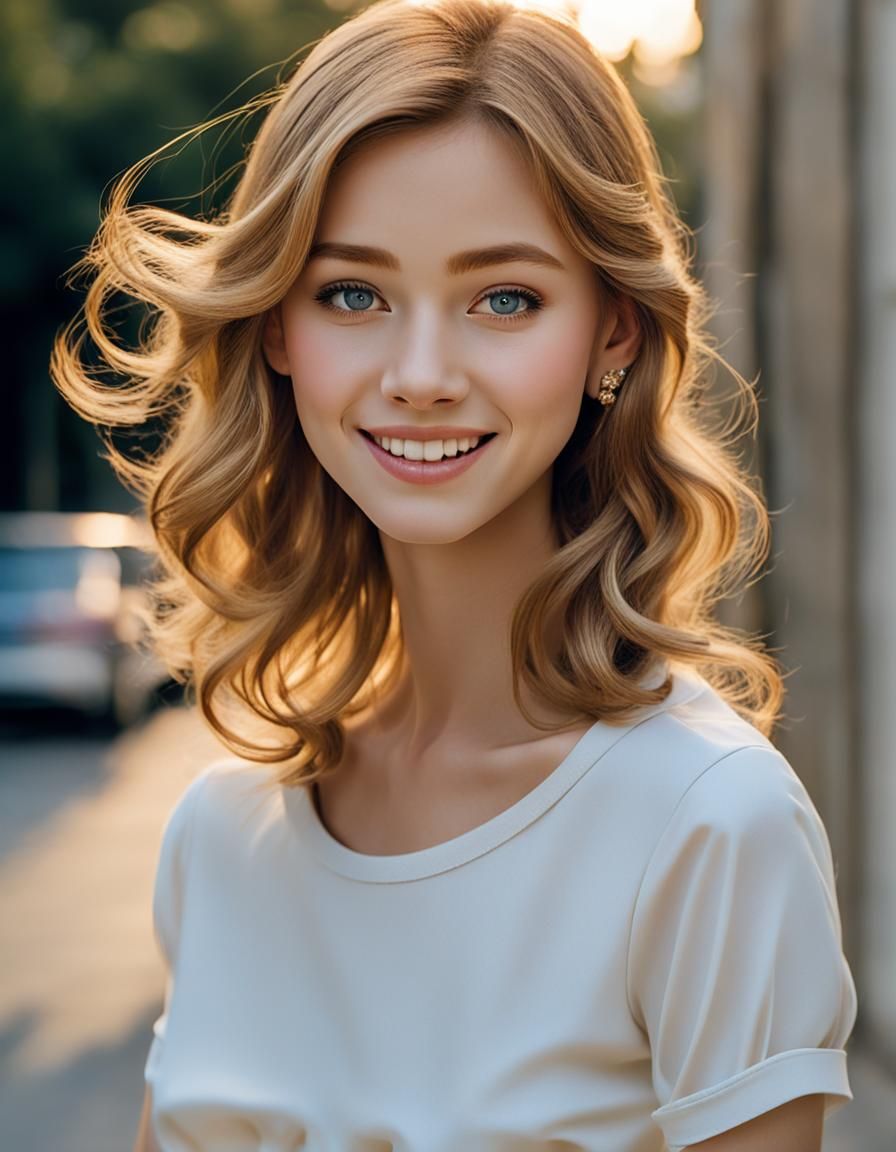 Elegant Portrait of Smiling Woman in Golden Light