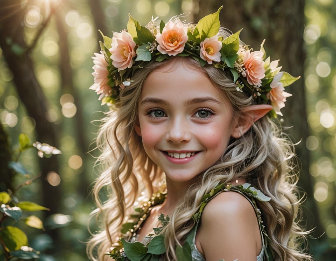 Enchanted Elf Child Portrait in Forest with Bokeh