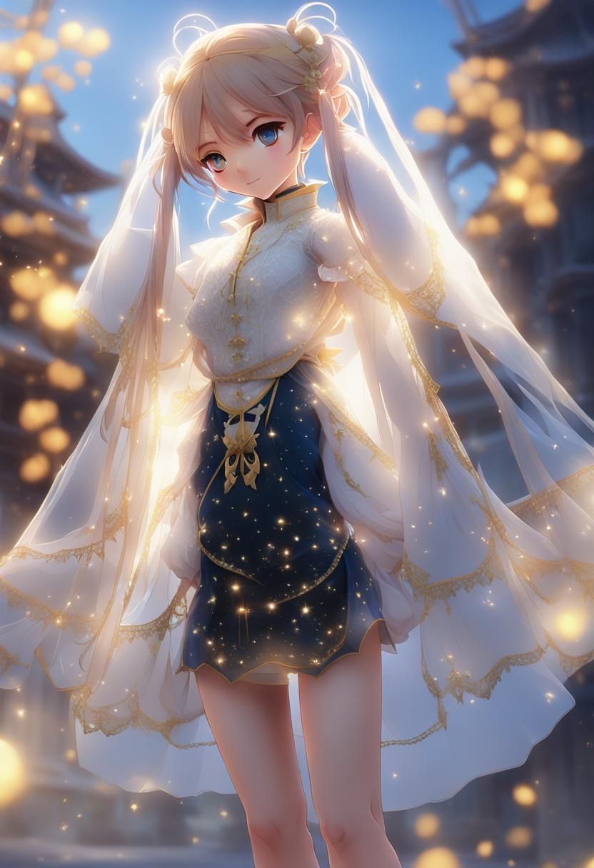 Anime Woman in Dress with Lace, 3D Art