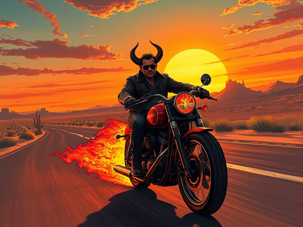 Flaming Motorcycle Ride Inspired by Frazetta, Mead and Stale...