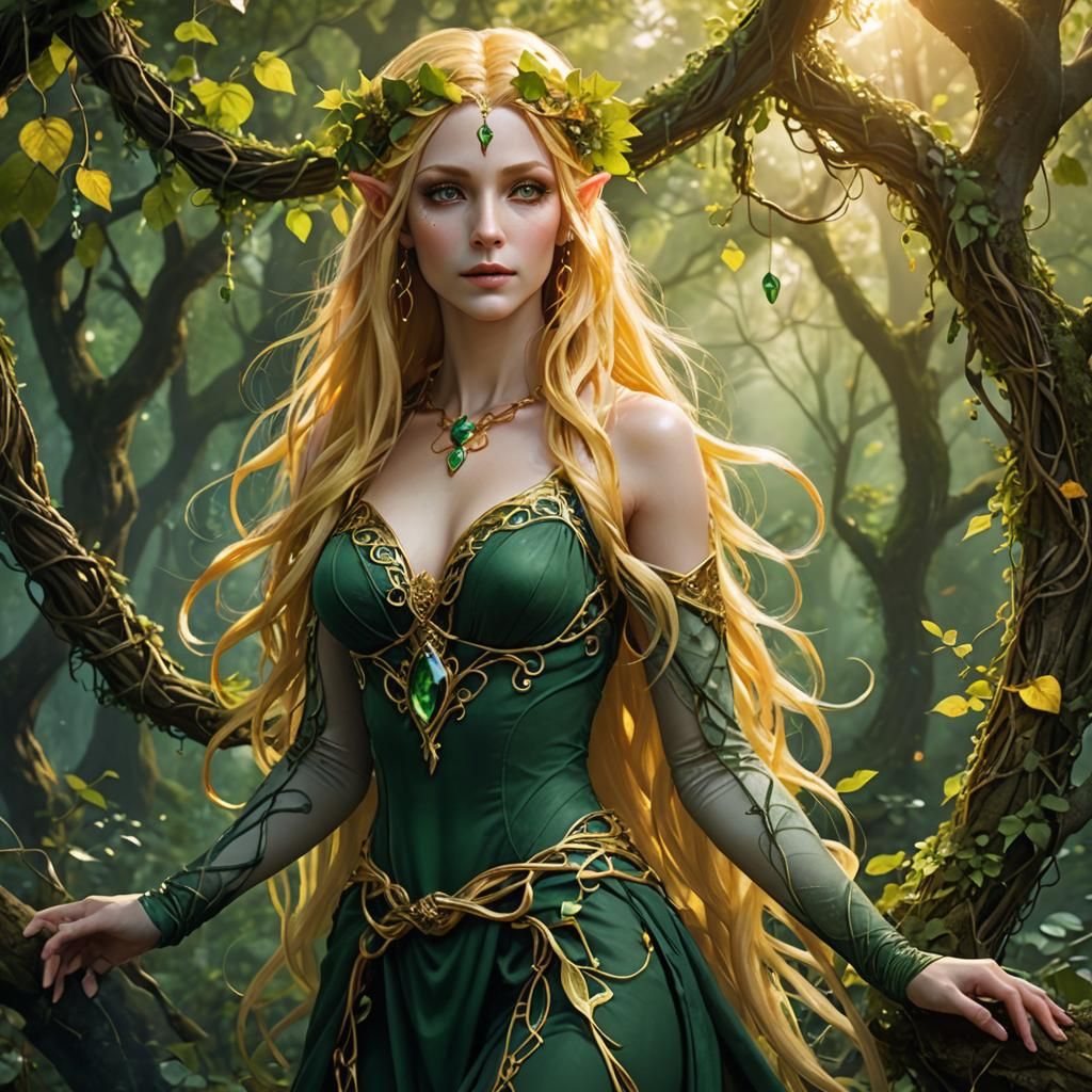 The graceful goddess of the elves, nature, forests, and woodland beasts, Her slender and lithe physique reflects her tim...