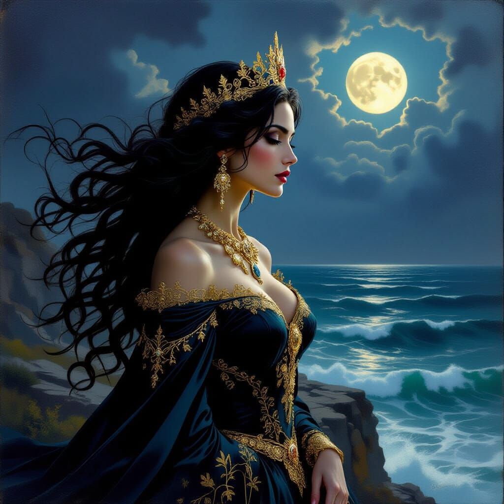 Majestic Queen on Cliff Overlooking Stormy Sea