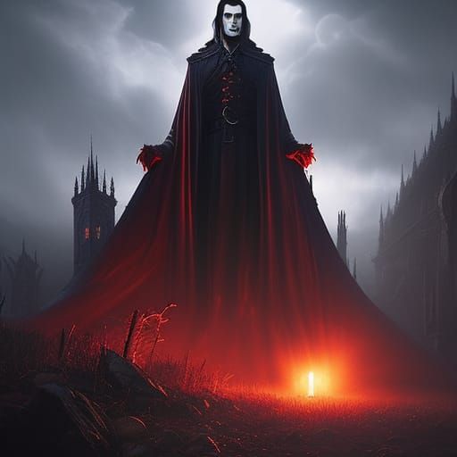 Dracula Portrait in Gothic Castle, Digital Art