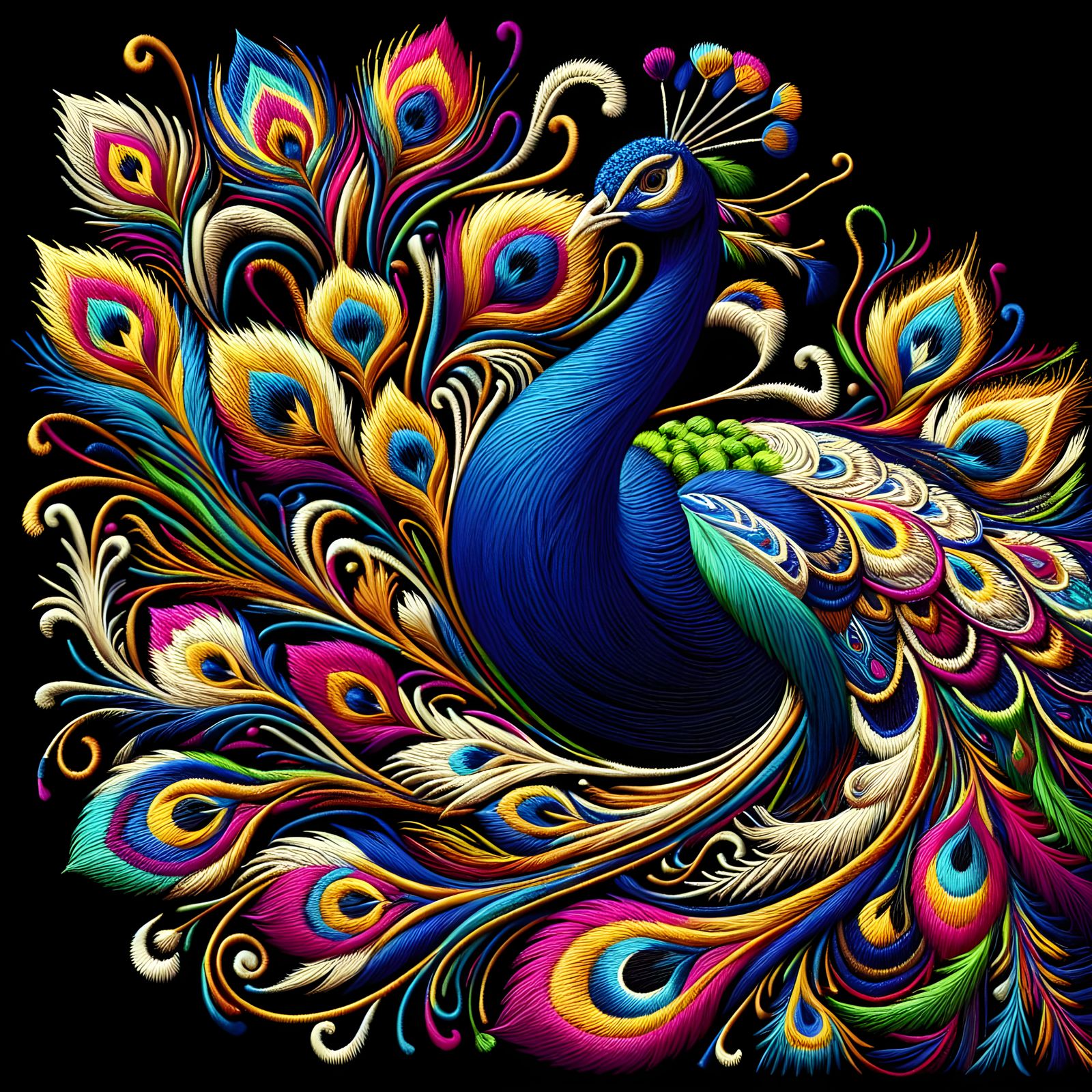 Gorgeous Peacock in Intricate Silk Embroidery