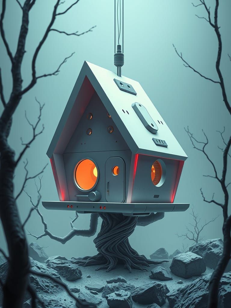 Cyberpunk Birdhouse: Retrofuturism Concept Art in 8K