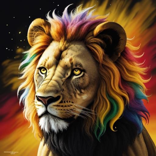 Colorful Lego Lion Eclipse in Hyperrealistic Woodprint Style