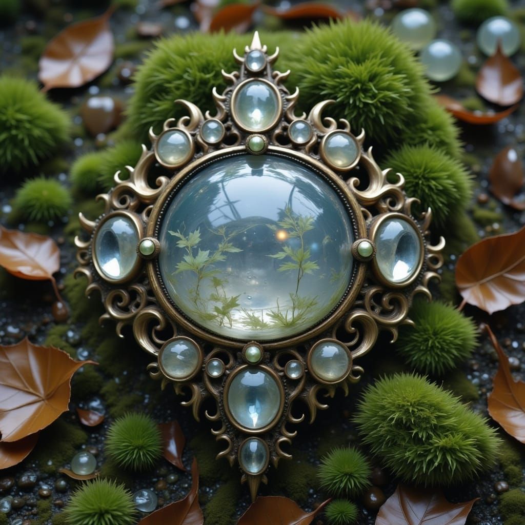 Opalescent Metallic Jewelry Artifact near Ancient Temple