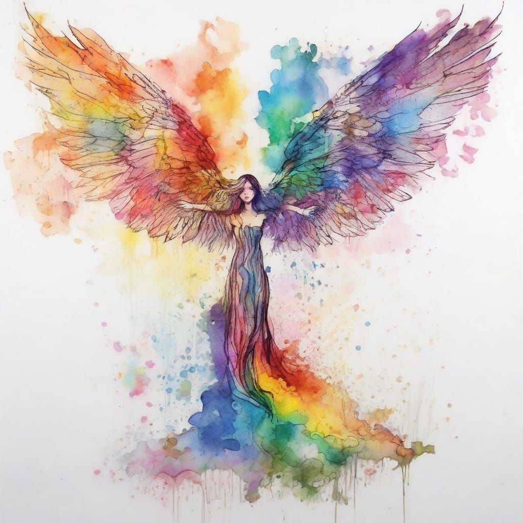 Dreamy Fairy with Rainbow in Watercolor Style