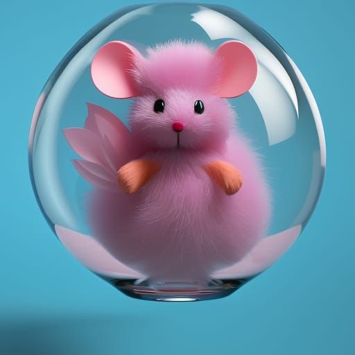 Cute Pink Mouse in a Glass Ball