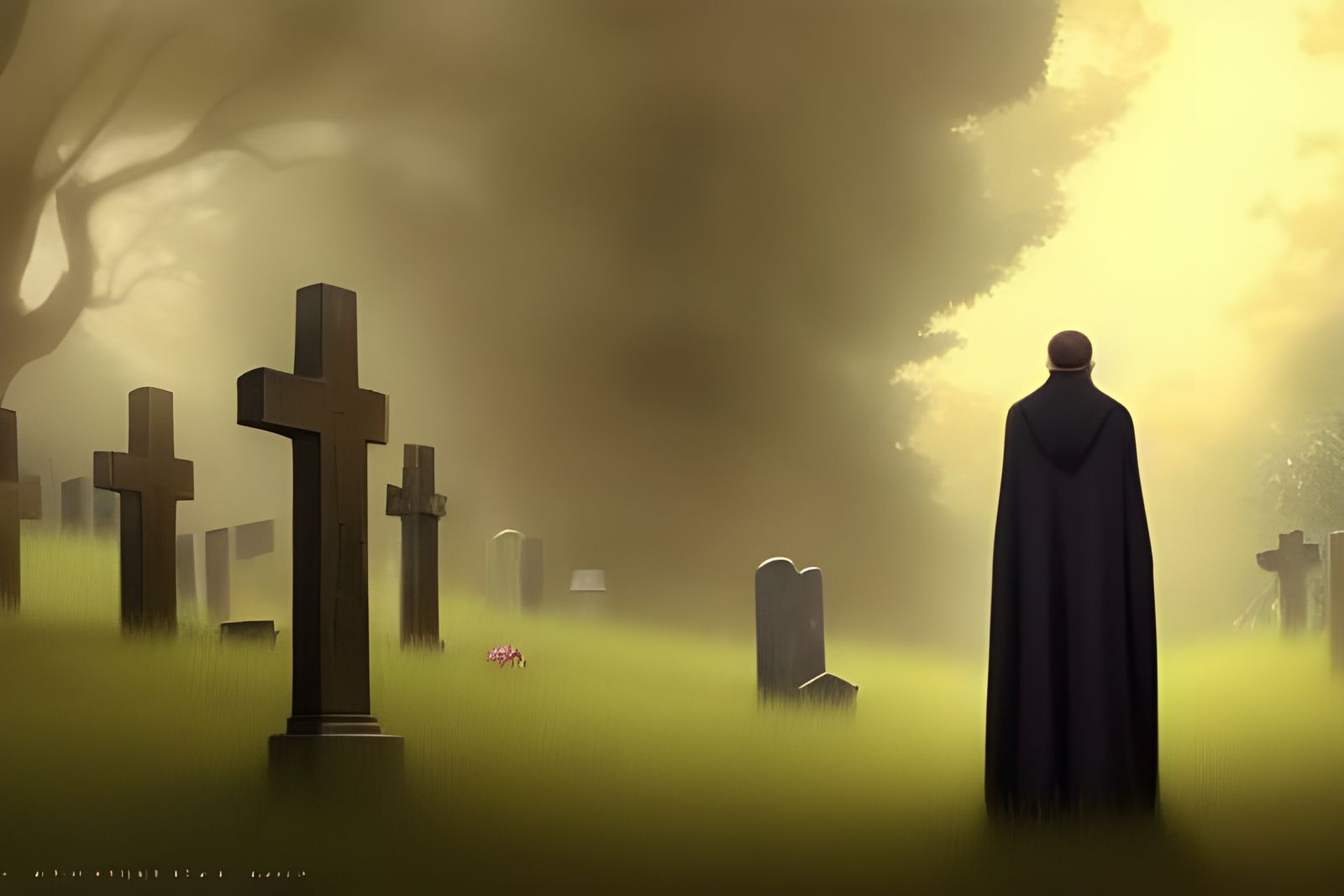 Anime Horror: Woman and Grim Reaper at Funeral