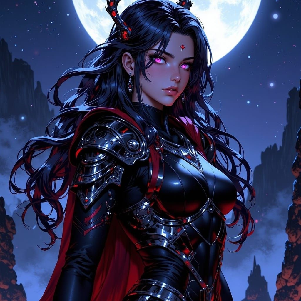 Mysterious Knight With Violet Eyes in Anime Style