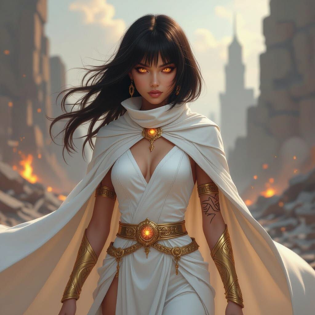 Mystical Girl Amidst Catastrophic Destruction