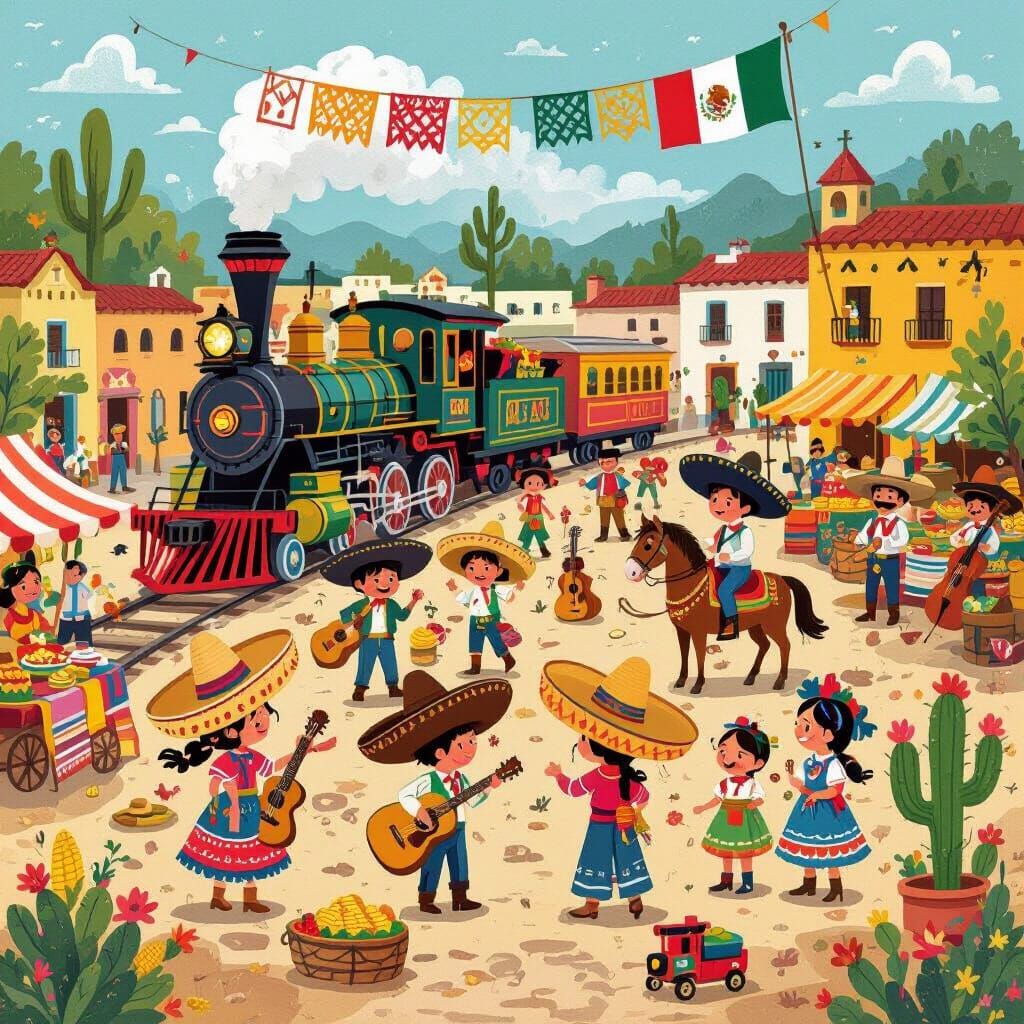Vibrant Mexican Fiesta Scene for Children's Book Game
