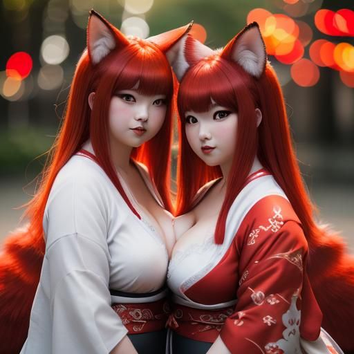 Red BBW Kitsune in Professional Photography Style