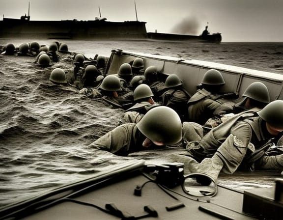D-Day Landing Craft in a WWII Battle