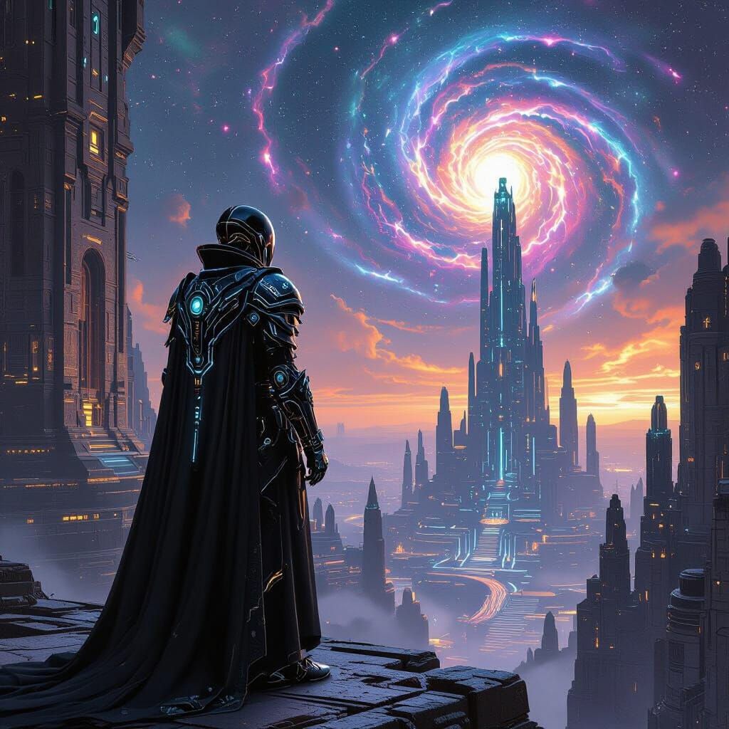 Bioluminescent Cybernetic Emperor Overlooking Celestial King...